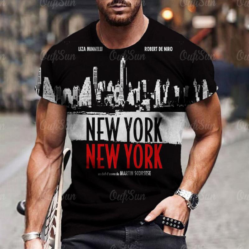 Men's T-shirt NEW YORK Alphabet Print Gradient Casual Comfy Short Sleeved Tees For Summer Oversized Men's Clothing Tops Outdoor