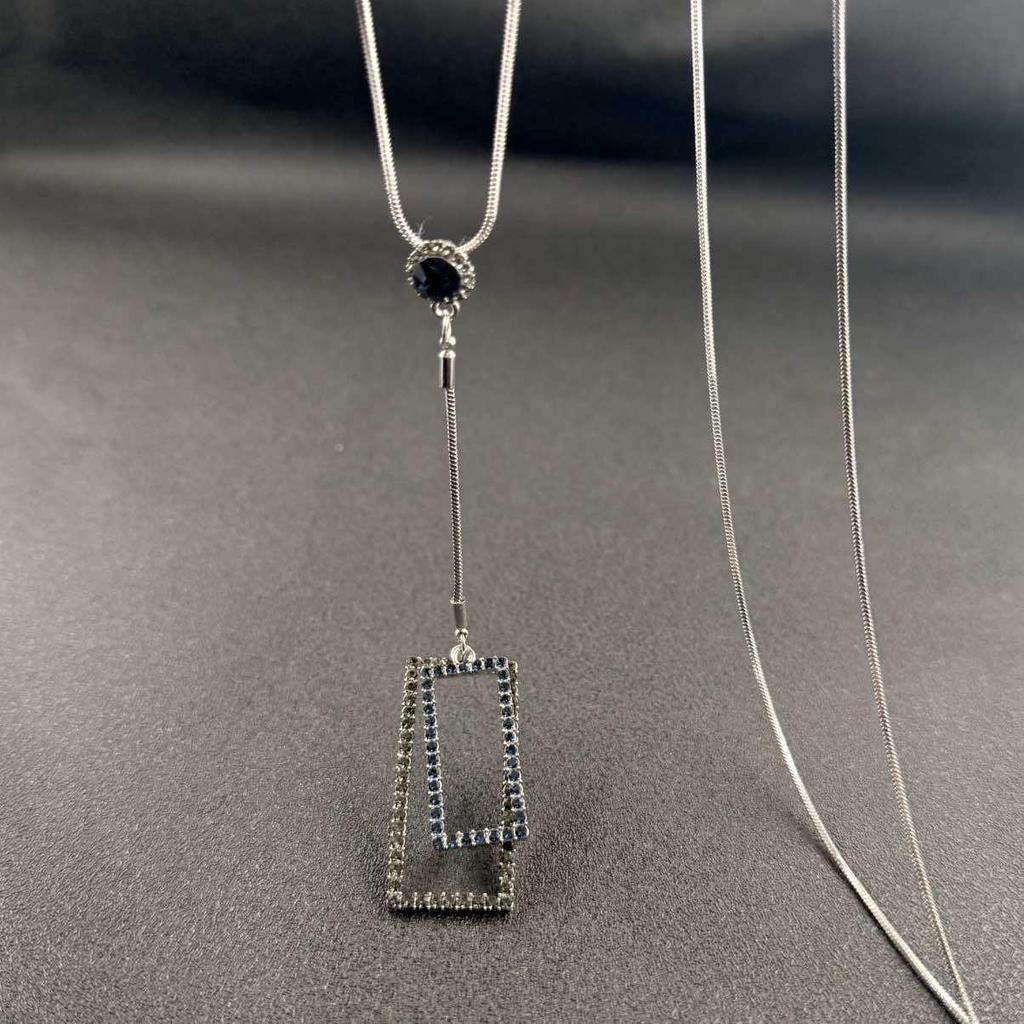 Luxe Geometric Diamond Tassel Sweater Chain Necklace