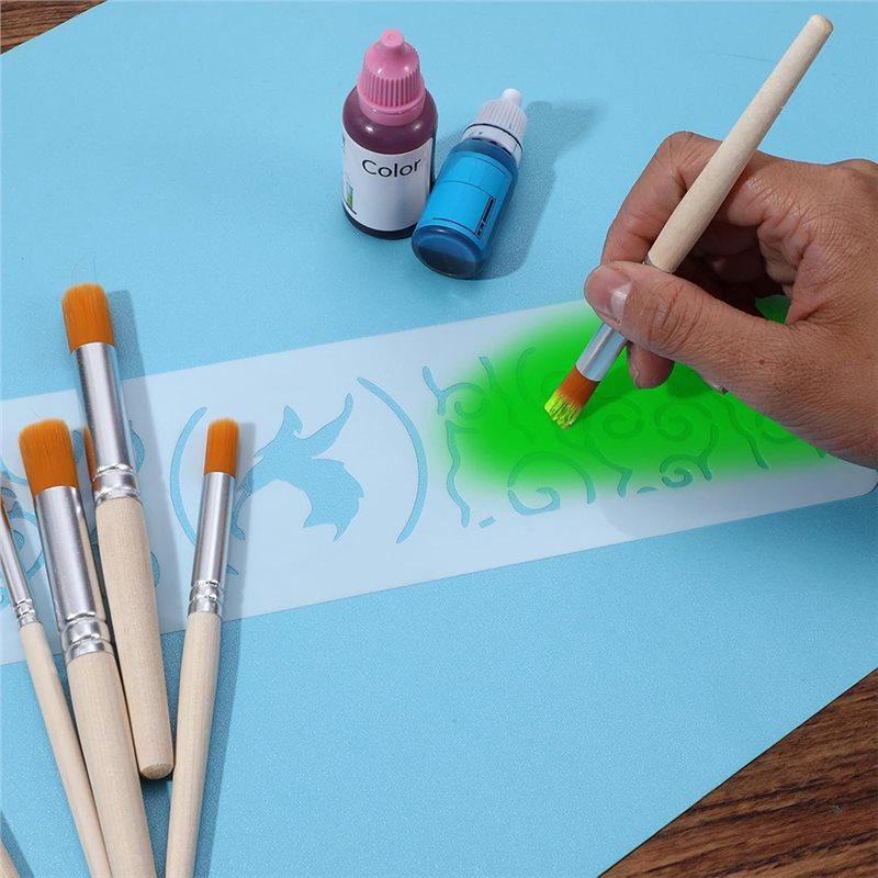 ABMH-For Acrylic, Oil Watercolor, DIY Crafts Compatible 6Pcs Natural Bristle Stencil Brush Set In 3 Sizes