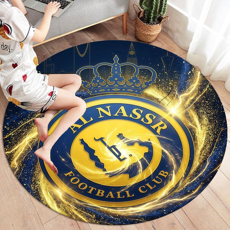 Al-Nassr FC Runder Teppich, Teppich für Wohnzimmer Schlafzimmer Sofa Spielzimmer Dekoration, Rutschfeste Fußmatte