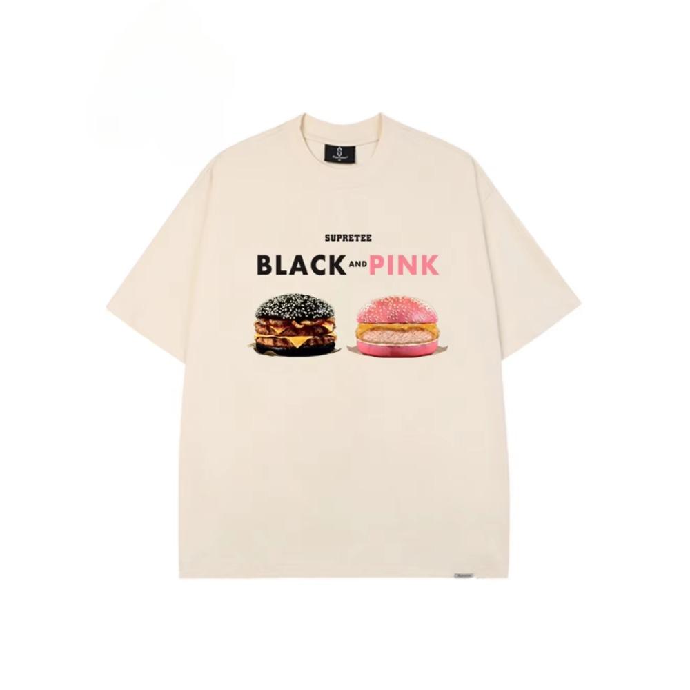 Summer Fashion Heavyweight Retro Men's Burger 100% Cotton Printed Round Neck High Quality Casual Fitness Street T-shirt