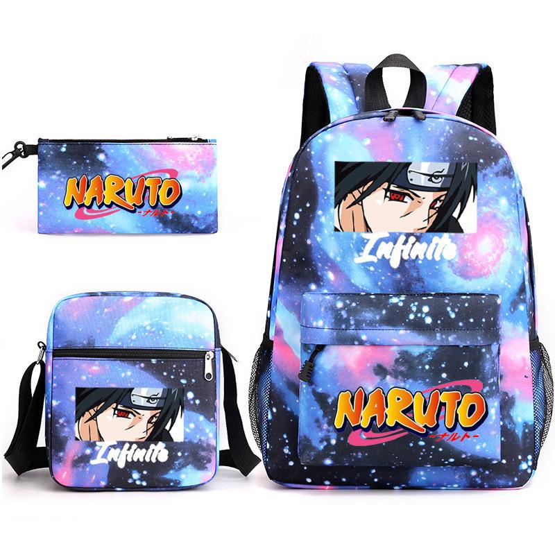 Naruto Starry Sky School Bag Three-Piece Shoulder Bag Pencil Case Anime Cartoon Backpack Male