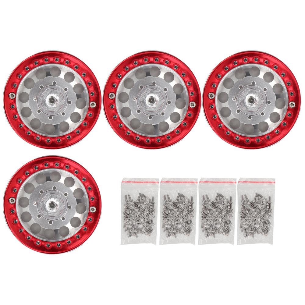

4Pcs 1.9in Aluminium Beadlock Wheel Rims Hubs for SCX10 110 RC Crawler Car (Silver Red)