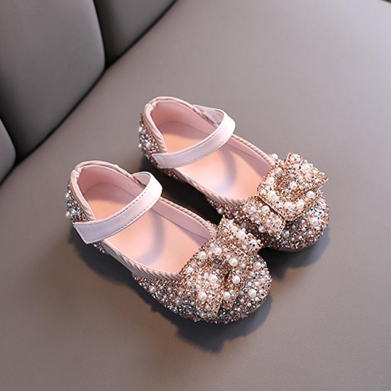 TWINFLAMES Nuove scarpe per bambini con strass di perle, scarpe da principessa per bambine, scarpe per feste e matrimoni