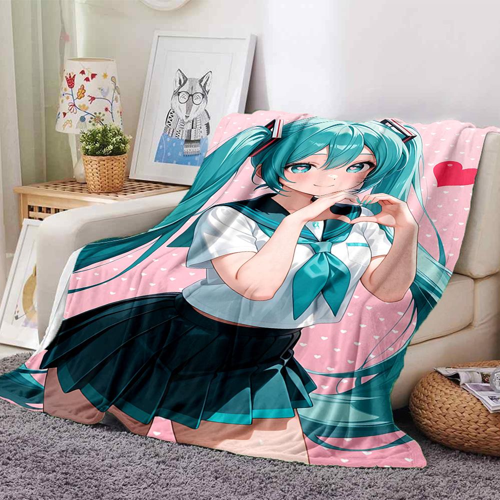 1pc Virtual Vocaloid Idol Flannel Blanket,Ultra Soft Warm Plush Throw for Home Bedroom Bed Sofa Cover Camping Picnic Gift Y72446