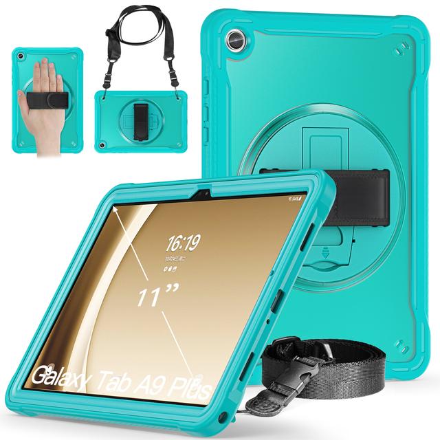 

Hybrid Heavy Duty Case For Samsung Galaxy Tab A9 Plus 2023 11 SM-X210 X215 X216 Rotating Stand Cover Shoulder Strap Shockproof A9 Plus SM-X110 X216 светло-синий