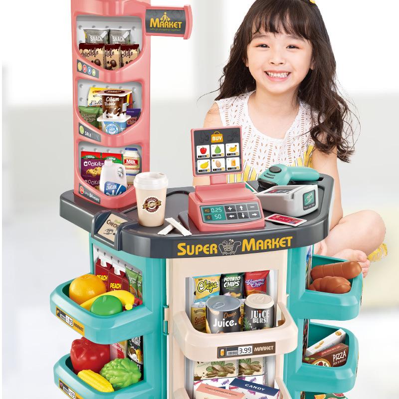 Playing House Kitchen Girl Baby Supermarket Shopping Cart Simulation Shopping Trolley Cash Register Toy Set