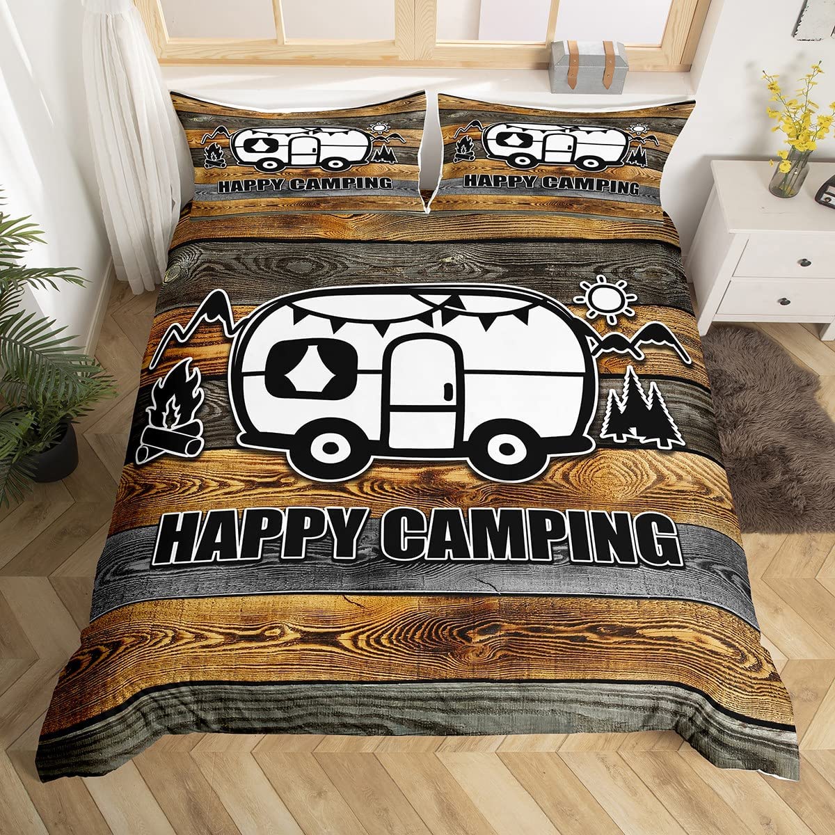 

Пододеяльник Happy Camping, комплект постельного белья в деревенском стиле для кемпинга и автофургона, королевский комплект постельного белья «Звездная ночь», чехол для пододеяльника с тематикой приключений 135x200cm