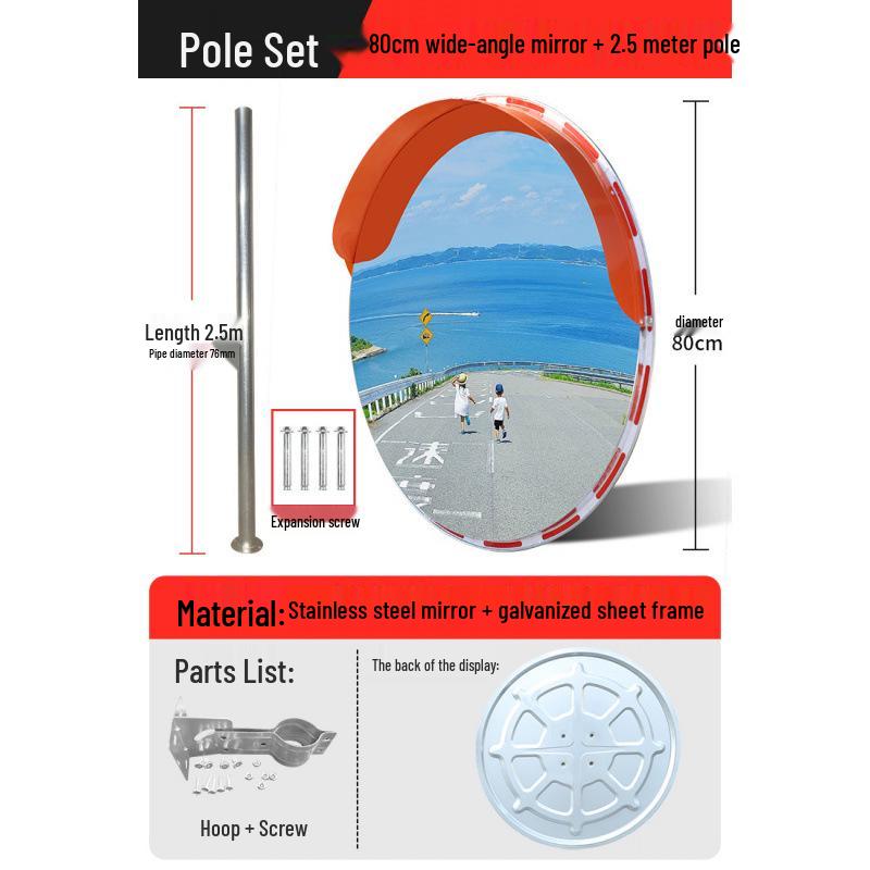 Outdoor Traffic Convex Mirror: Anti-theft Round Wide-Angle Reflective Mirror with Red Black Back