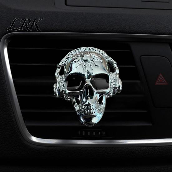 Gothic Auto Accessories Skull Car Vent Clips, Metal Head Air Essential Oil Diffuser for Freshener Charm, Halloween Interior Accessory Men Women Retro