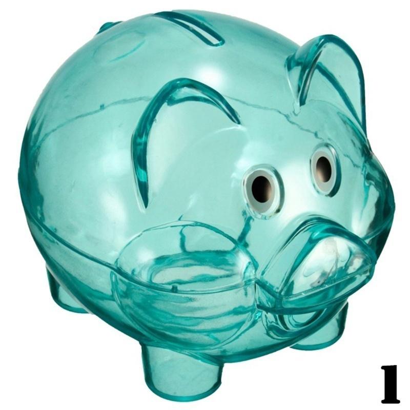 1 Pcs Pig Piggy Bank Transparent Plastic Money Saving Box Case Cartoon Pig Coin