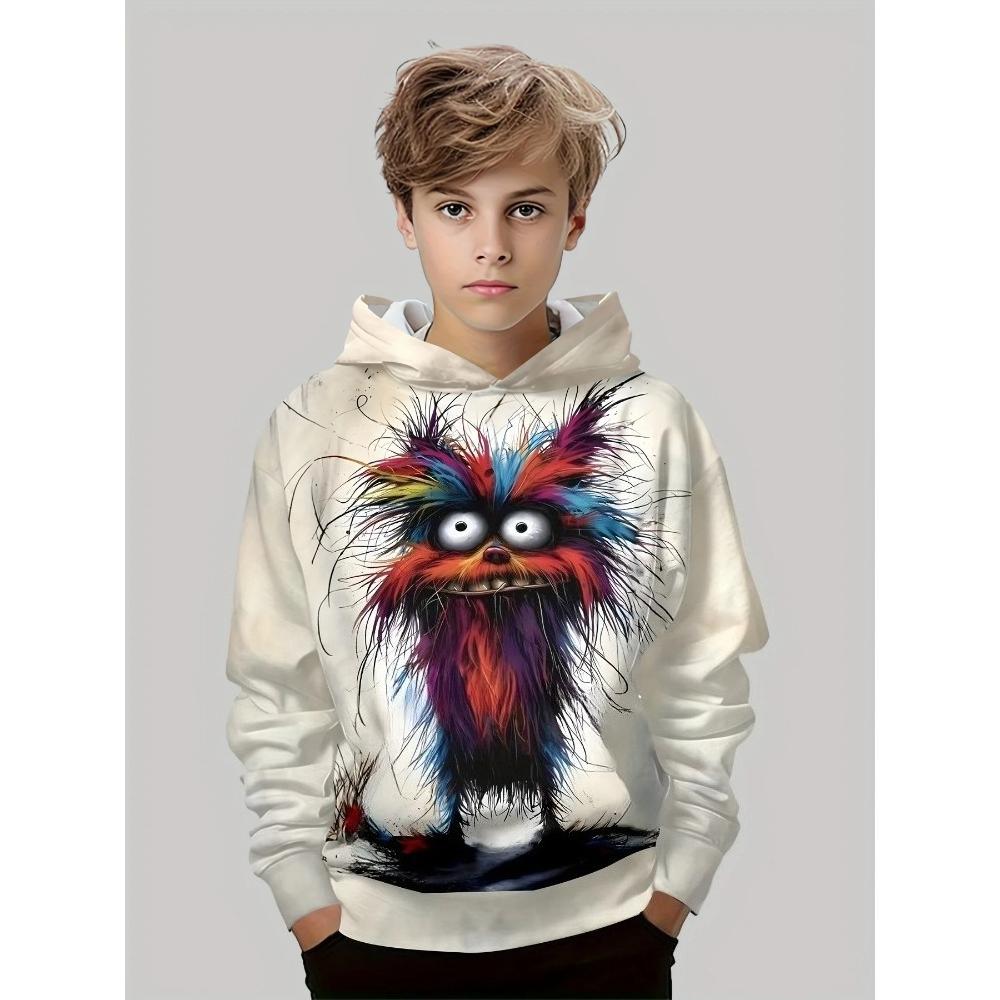 

Children s Cartoon Fun Cat Series 3D Digital Printing Boy Hip Hop Personality Hooded Sweatshirt 160 бежевый