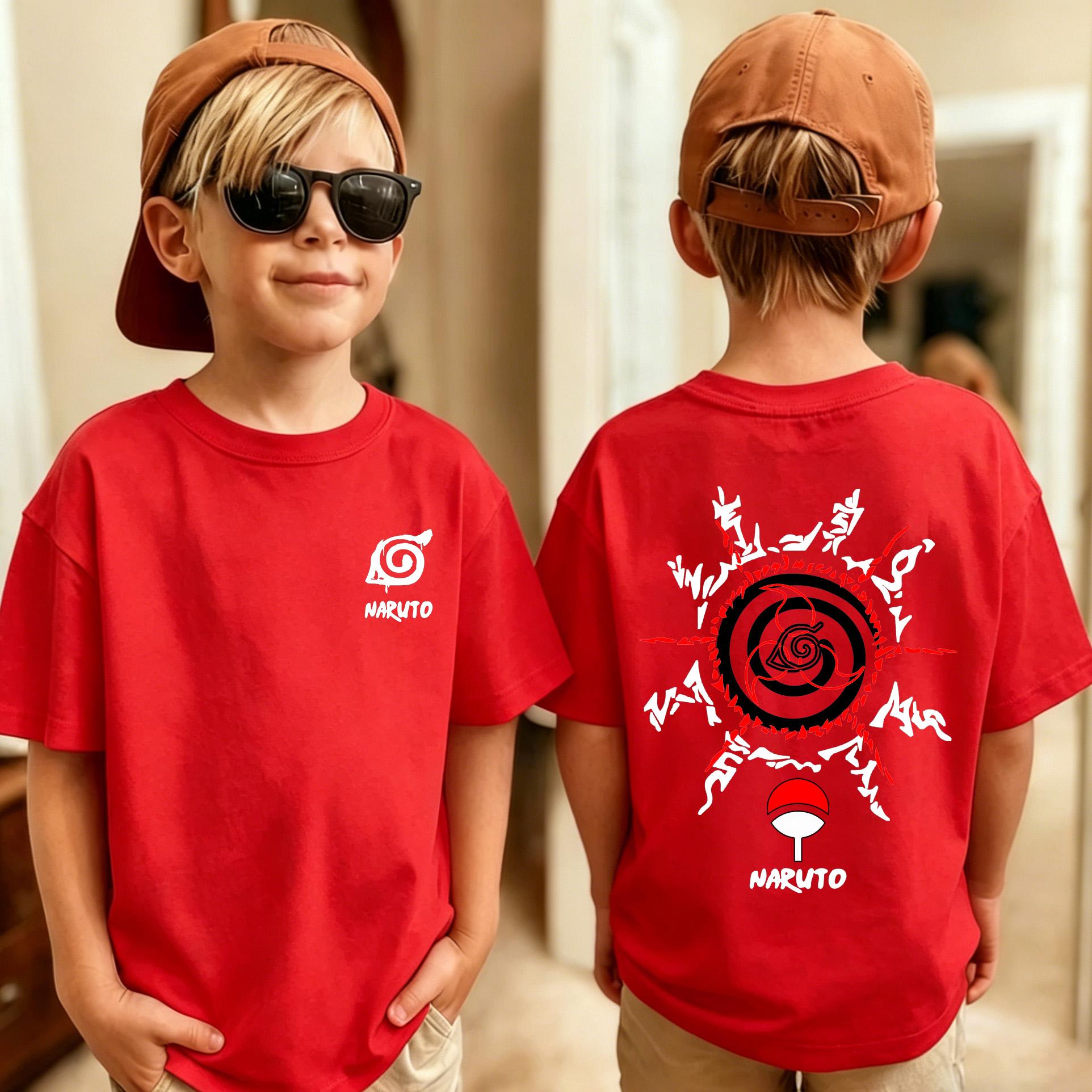 Anime Naruto Junge Mädchen Kurzarm Oberteile Sommer Kinder T-Shirt Anime Naruto Cartoon Druck Kind Baumwolle T-Shirt Geburtstagsgeschenke 160 brown