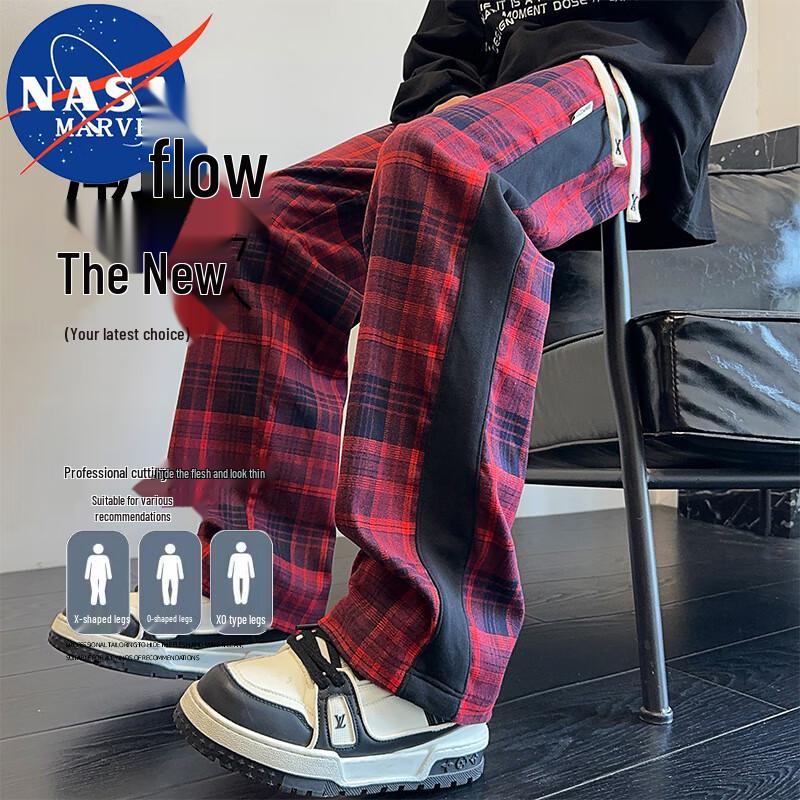NASA MARVEL Men's Spring/Autumn Plaid Casual Straight-Leg Trousers