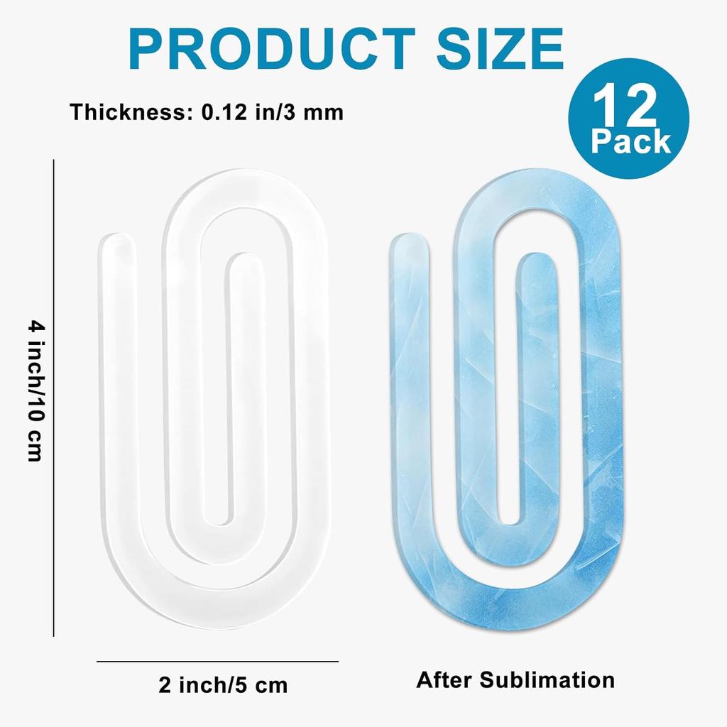 12 Pcs Sublimation Paper Clips Jumbo Blanks, 4x2 Inch Acrylic Sublimation Paperclips Blanks Large, Personalized Paper Clips for Crafts, Gifts, Home,