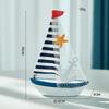 1pc Mini Mediterranean Nautical Wooden Blue Sailing Boat Wood Craft Ornament for Home & Party Decoration