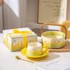 Retro Original Design Yellow Rapeseed Flower Ceramic Coffee Cup And Saucer Gift Box Set, High-End And Exquisite Souvenir