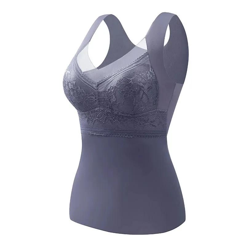 Woman Thermal Underwear Thermo Lingerie Winter Soft Warm Top Wear Thermo Vest Undershirt Intimate Lace with Bra Padded