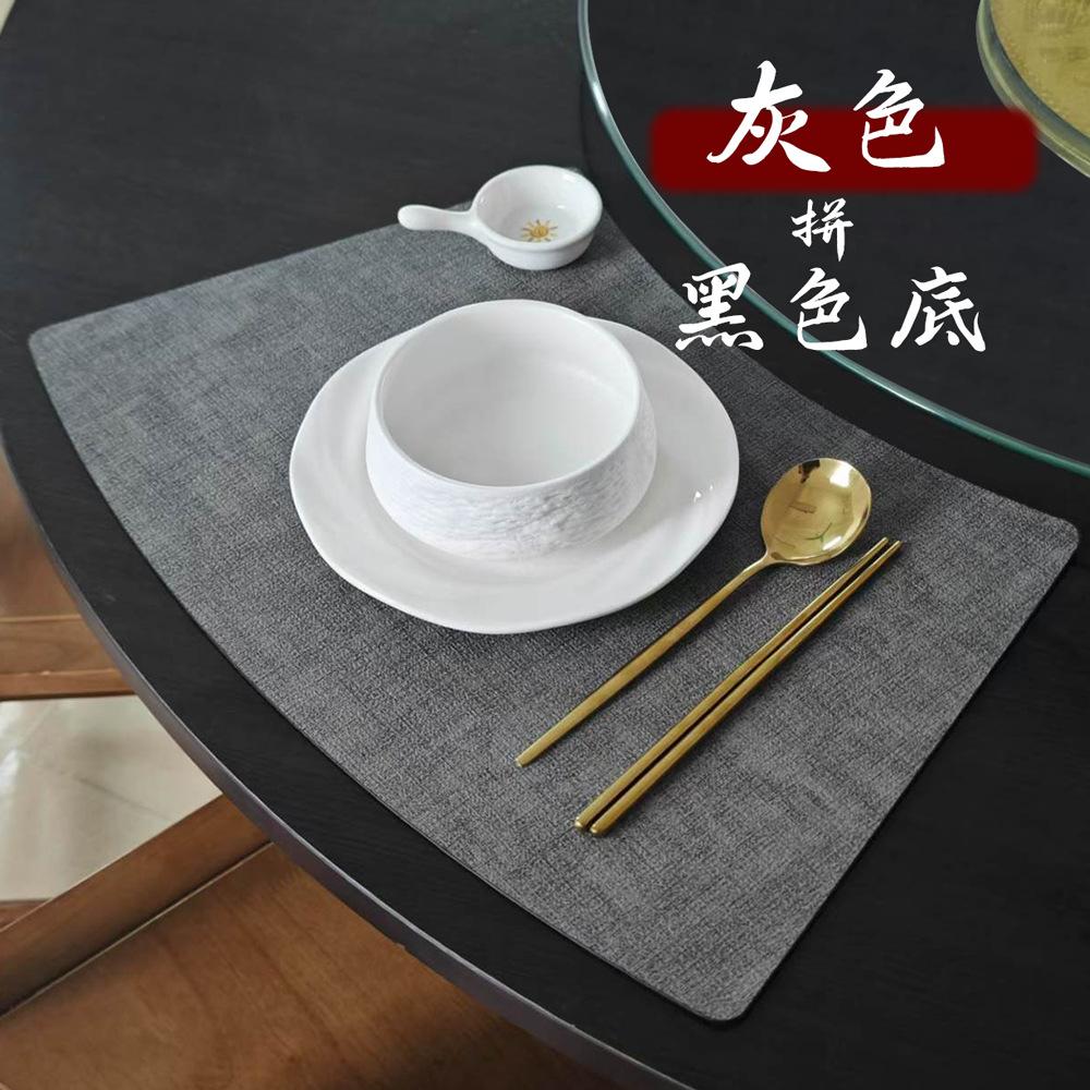 Fan-Shaped PVC Leather Textured Placemat Waterproof Oil-Proof Heat-Resistant Table Mats Chinese Hotel Round Tables Luxury Dining
