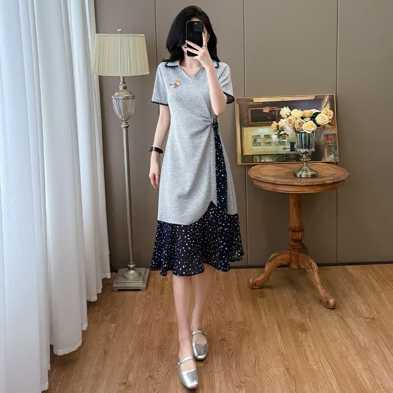 La Chapelle Embroidered Polka Dot A-Line T-Shirt Dress 3XL