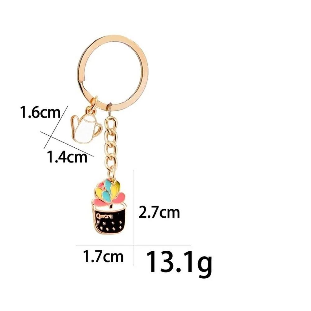 Womens Succulent Potted Plant Keychain Beach Style Hat Garden Succulent Cactus Plant Keychain Zinc Alloy Oil Drop Pendant Gift