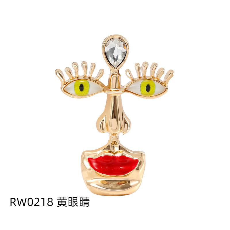 Western Red Lip Nose and Eye Alloy Brooch, Retro Literary Three-dimensional Blue Eye Red Lip Pin