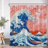 Koi Japanese Shower Curtain Waves Red Sun Cherry Blossom Bless Luck Bathroom Decor Classical Polyester Bathtub Curtain With Hook