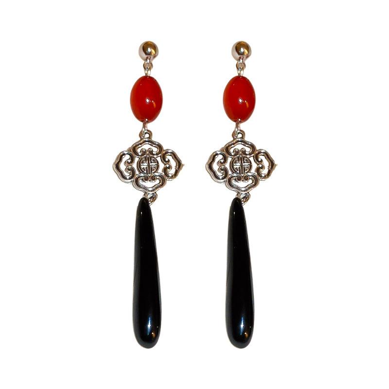 Silver Needle New Chinese Water Drop Chinese Knot Tassel Earrings Retro Guochao Earrings Personality Trend Fashion Earrings