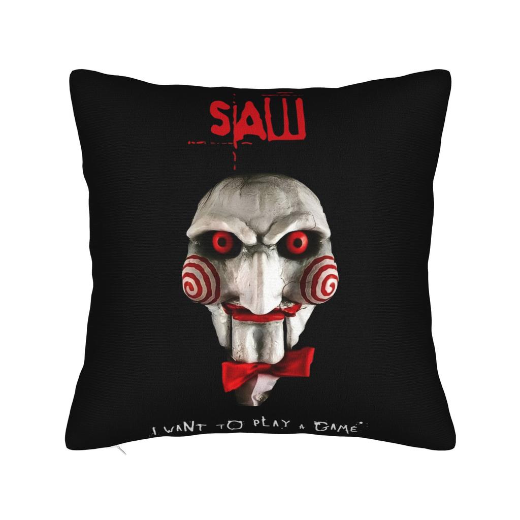 Bedruckte Säge-Jigsaw-Horrorfilm-Kissenbezug Polyester-Kissenbezug Dekoration Halloween Gothic-Kissenbezug Bezug Stuhl Reißverschluss