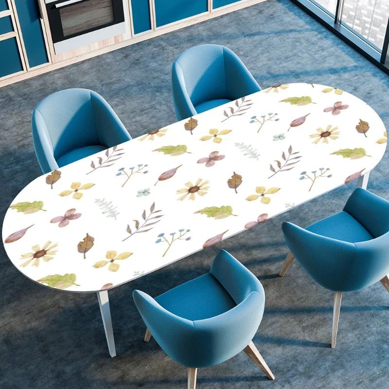 Elastic Stretch Waterproof Tablecloth Oil-Resistant Oval Fitted Table Cover for Kitchen Dining Wedding Party Outdoor Courtyard