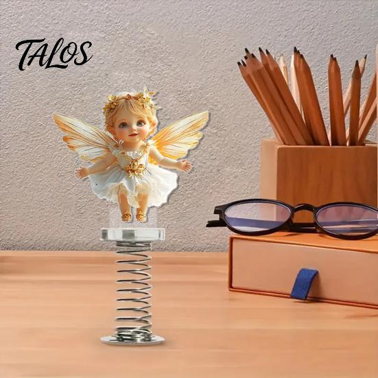 Strong Adhesive Base Car Figurines Cute Cat/Dog/Elf Dashboard Decorations with Spring Swing Design, Double-sided 2D Flat Acrylic Desk Accessories for