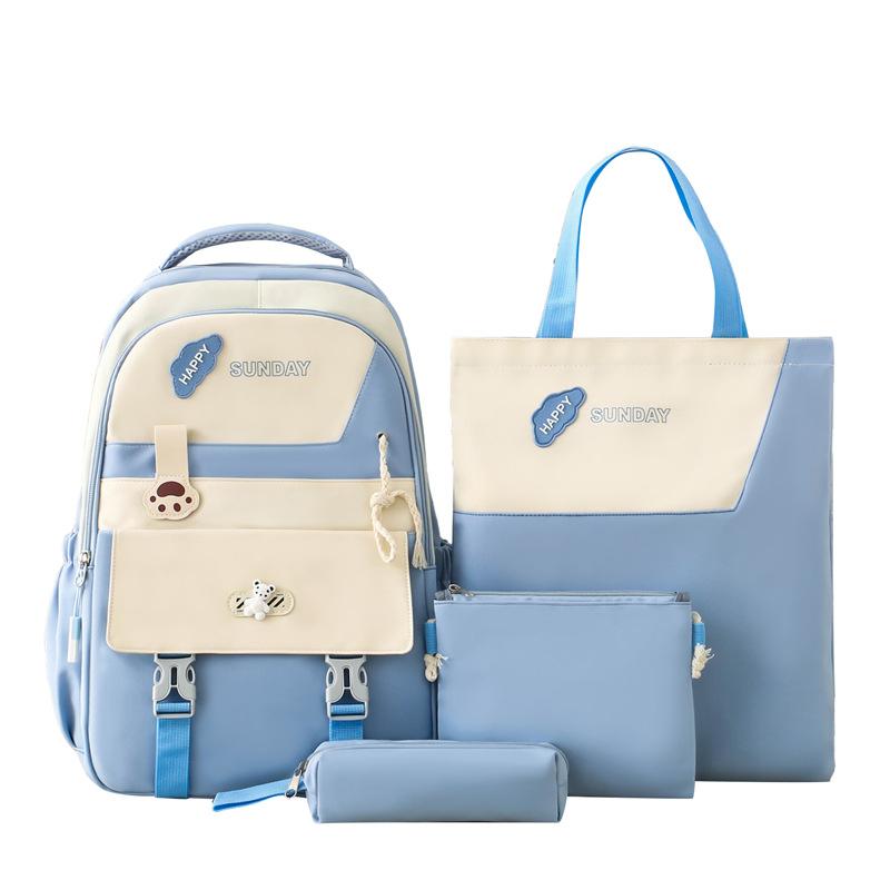 Junior high school backpack women's large-capacity four-piece set middle school student backpack high-value college student schoolbag