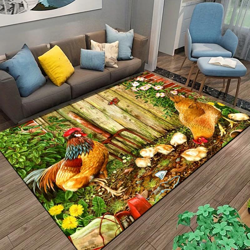 Rooster and Hen Chicken Pattern Carpet Living Room Decoration Rugs for Bedroom Sofa Doormat Decor Non-slip Home Coffee Table Mat