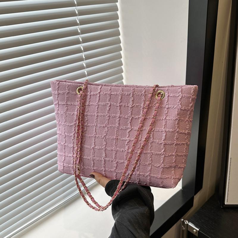 

Trendy Nylon Chain Strap Tote Bag For Women Lightweight Casual Style Solid Color Large Capacity Shoulder Bag for Everyday Use AVE 33x13x20.5cm розовый