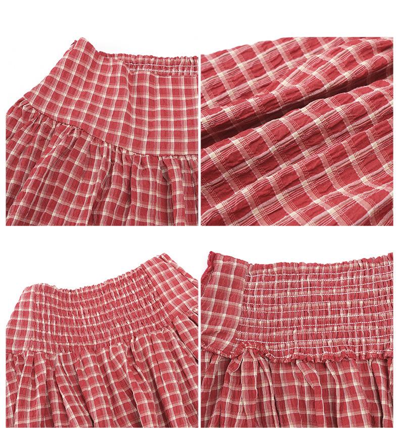 American Trendy Spicy Girl: Versatile Plaid Pleated Long Skirt + Strapless Plaid Umbrella Top