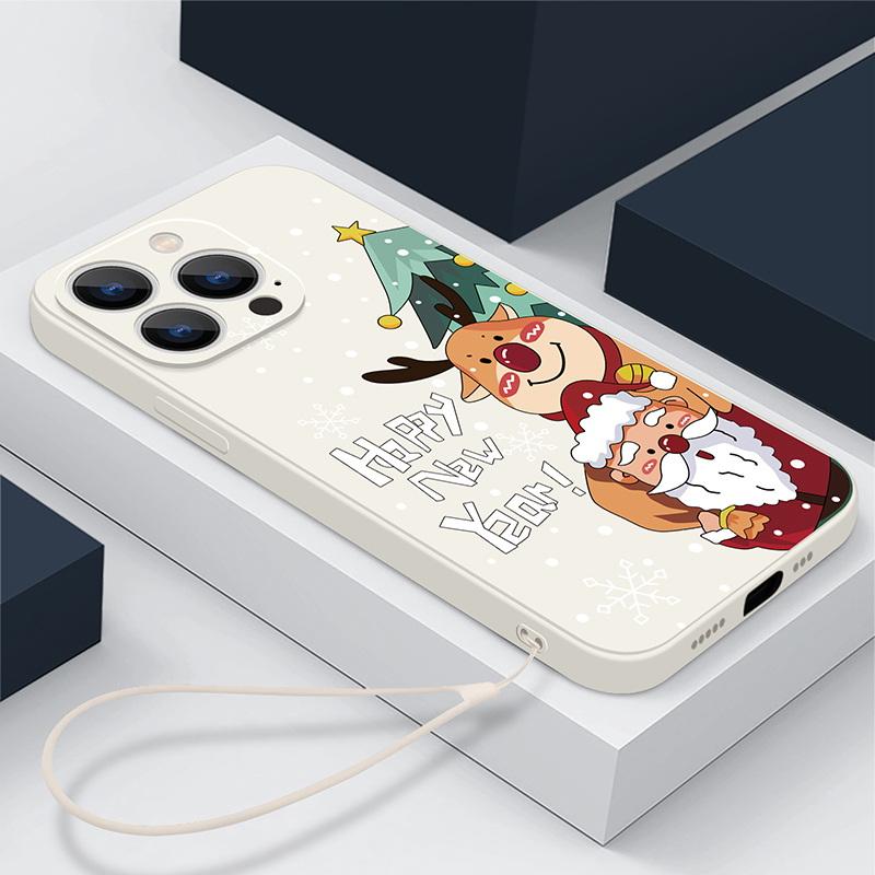 

Мягкий силиконовый чехол для телефона Santa Claus Elk для iPhone 16 15 Pro Max 14 Pro 13 12 11, противоударный чехол из ТПУ с рождественской тематикой и веревкой iPhone 15 Pro Max