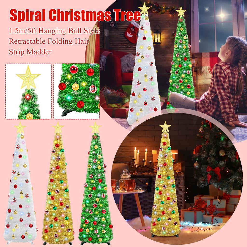 1.5m/5ft Hanging Ball Retractable Folding Hair Strip Madder Spiral Christmas Tree