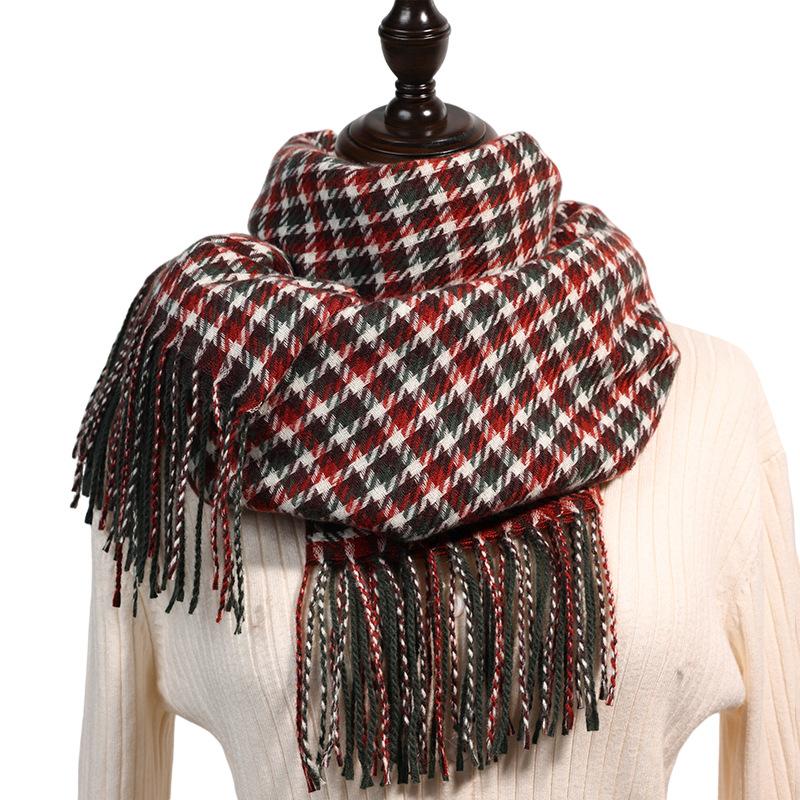 Half-sided thousand bird grid scarf women's 2025 new sweet imitation cashmere warm medium and long plaid scarf