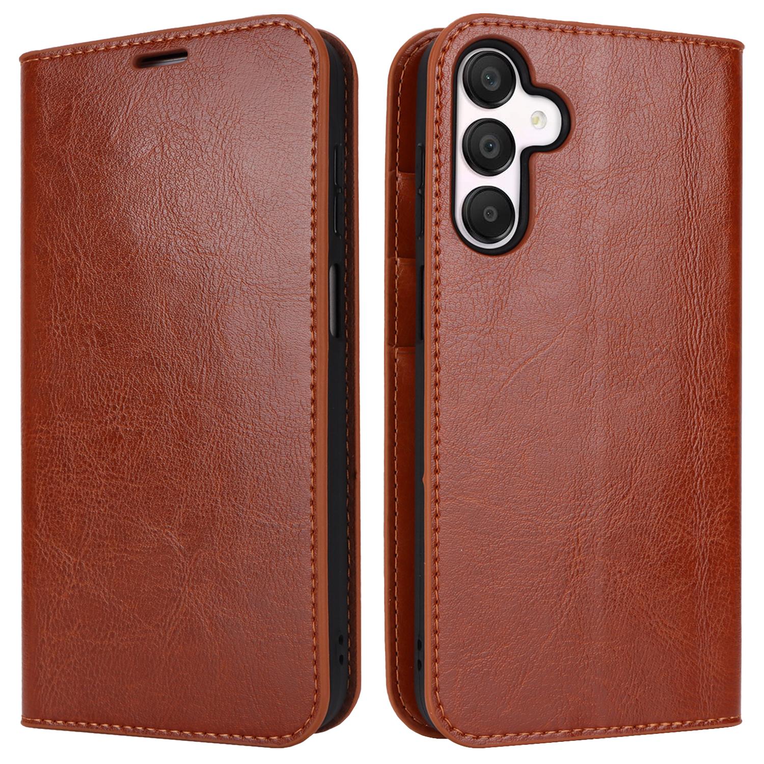 

For Samsung Galaxy A15 5G Case Split Leather Crazy Horse Texture Stand Phone Cover Light Brown