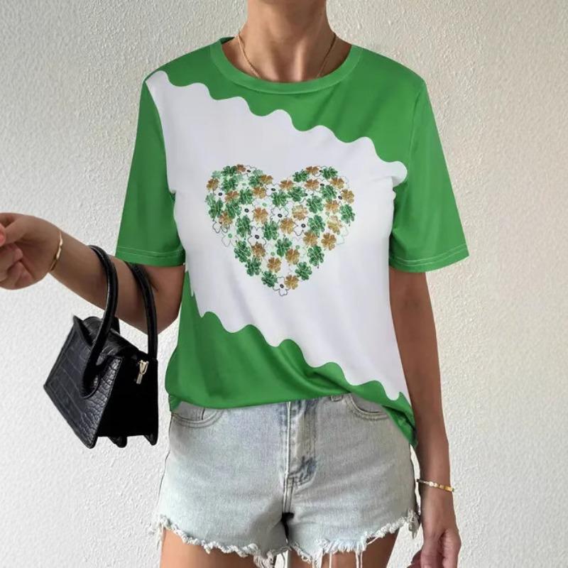 Zomer Dames Top Ronde Hals Korte Mouwen Schattig Simpel Bedrukt T-shirt