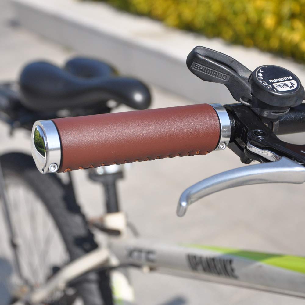 UPANBIKE Bike Leather Double Lock Grips for for Mountain Road and Fixed Gear Bikes Grips, 7/8" 22.2mm Handlebars, Bikes, Bikes, (Coffee)