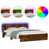 Bed Frame with LED Lit Headboard Smoked Oak Finish 150x200 cm