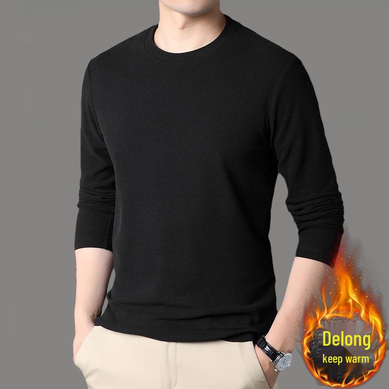 

Мужская 2025 Двусторонняя бархатная бесшовная футболка с длинным рукавом - Теплая осенне-зимняя однотонная с круглым вырезом 2XL чёрный