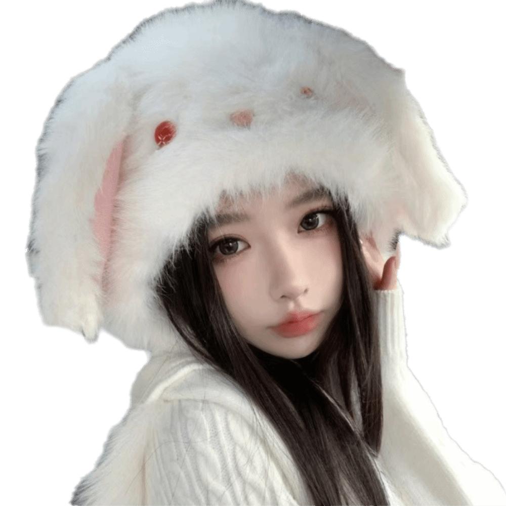 Ears Can Move Rabbit Ear Plush Cap Warm Beanies Hat Thickened Winter Hat Women