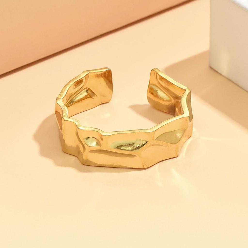 Unisex Irregular Boyfriend-Style Concave-Convex Stainless Steel Open Ring