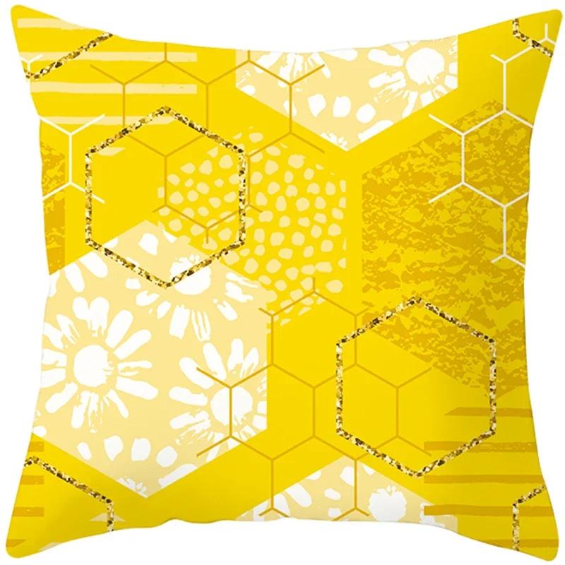 Summer Yellow Pineapple Leaf Print Pillow Case Home Decor 100% Polyester Throw Pillow Cover for Sofa Funda Cojin 45*45 Cushions