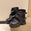 Autumn and Winter Large Size Women's Shoes 41 To 43 Yards Wide Fat Feet Thick Bottom Boots Female Fashion Pleated Stacked Boots Thick with Short Boots