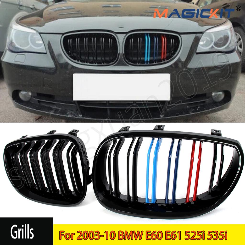 MAGICKIT Gloss Black M Color Front Kidney Grille Grill For 2003-10 BMW E60 E61 525i 535i RDMEV1