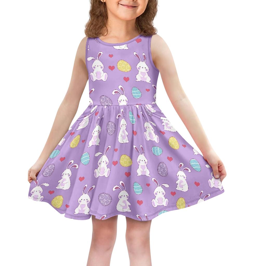 Children's Fashionable Comfortable Sleeveless Easter Print Casual Dress