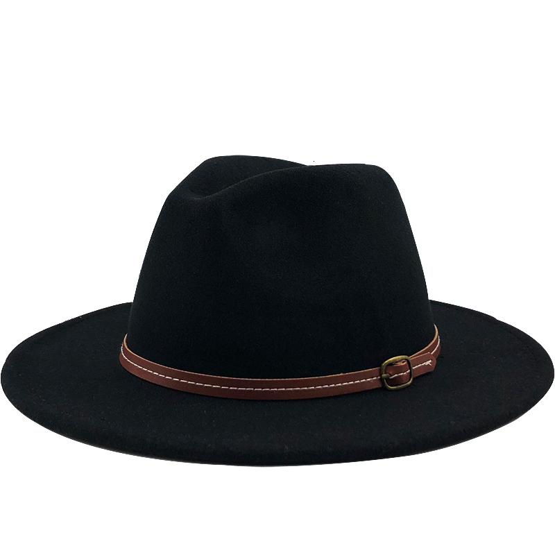 New Women Men Winter Wool Fedora Hat With Leather Ribbon Gentleman Elegant Lady Autumn Wide Brim Jazz Church Panama Sombrero Cap